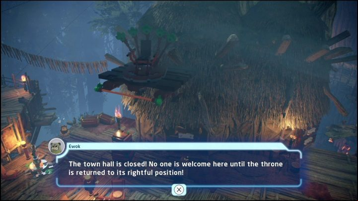 This brick will be given to you by an Ewok sitting in his apartment - LEGO Skywalker Saga: Ewok Village - list of all puzzles - Endor - LEGO Skywalker Saga Guide