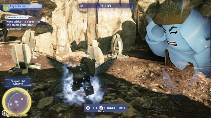 Switch to a Jedi character and use the Force (F on PC, triangle on PS, Y on Xbox) on the nearby person - LEGO Skywalker Saga: Rock Music - walkthrough - Utapau - City of Pau - LEGO Skywalker Saga Guide