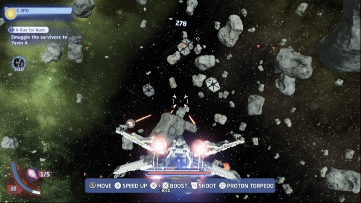 You'll be attacked by Imperial ships on the way - LEGO Skywalker Saga: A Run for Nunb - walkthrough - Hoth - local space - LEGO Skywalker Saga Guide