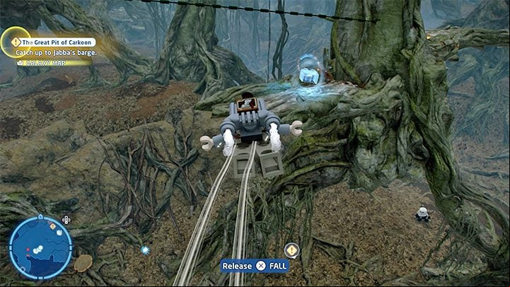 You can glide to the collectible from the place where you obtained the brick from the Have a Nice Dagobah - LEGO Skywalker Saga: Dragonsnake Bog - list of all puzzles - Dagobah - LEGO Skywalker Saga Guide