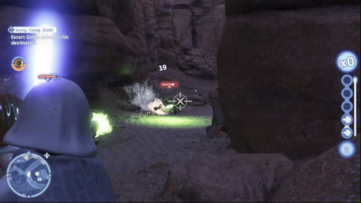 Shoot all enemies you encounter while escorting the droid - LEGO Skywalker Saga: Going, Going, Gonk - walkthrough - Tatooine - the desert of Jundland - LEGO Skywalker Saga Guide