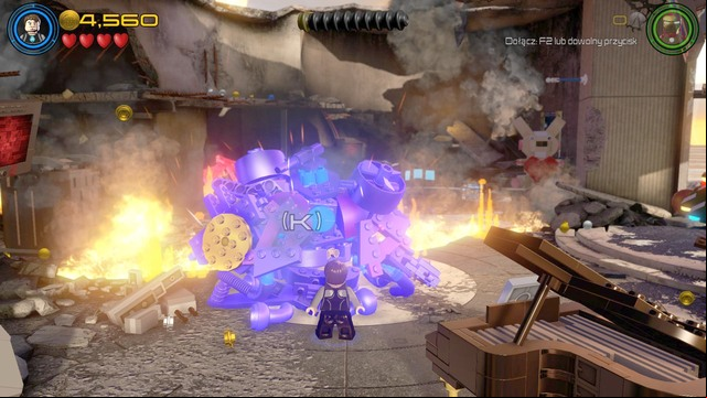 Once you regain control of the character, walk as Stark towards the destroyed robot in the middle and repair it - Ready, A.I.M., Fire - Walkthrough - LEGO Marvels Avengers - Game Guide and Walkthrough
