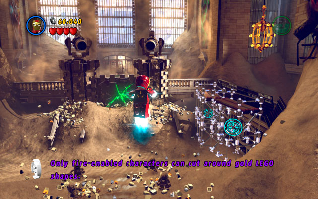 Use Iron Mans rockets once again, destroying balustrade on the right - Sand Central Station | Walkthrough - Walkthrough - LEGO Marvel Super Heroes Game Guide & Walkthrough