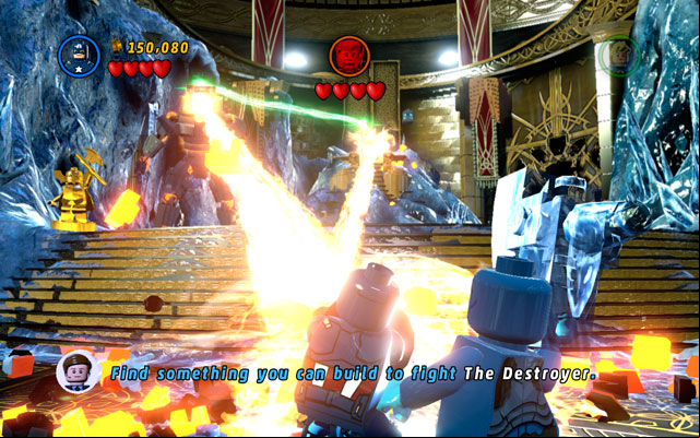 During the fight with Loki you shouldnt bother yourself with frost giants - they will appear endlessly, so killing them will be a waste of time - Bifrosty Reception | Walkthrough - Walkthrough - LEGO Marvel Super Heroes Game Guide & Walkthrough