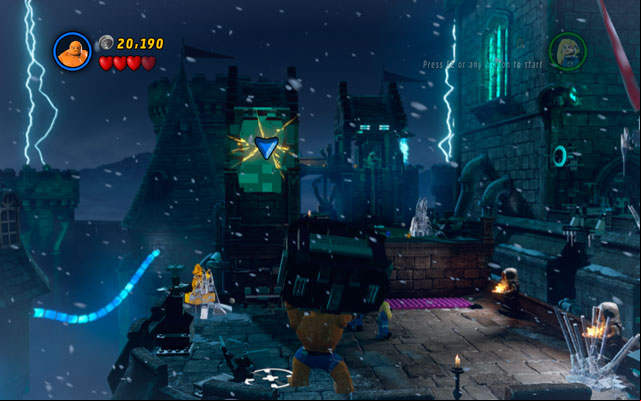 Land at the one of the castle towers, then fight the enemies crowded nearby - Doctor in the House | Walkthrough - Walkthrough - LEGO Marvel Super Heroes Game Guide & Walkthrough
