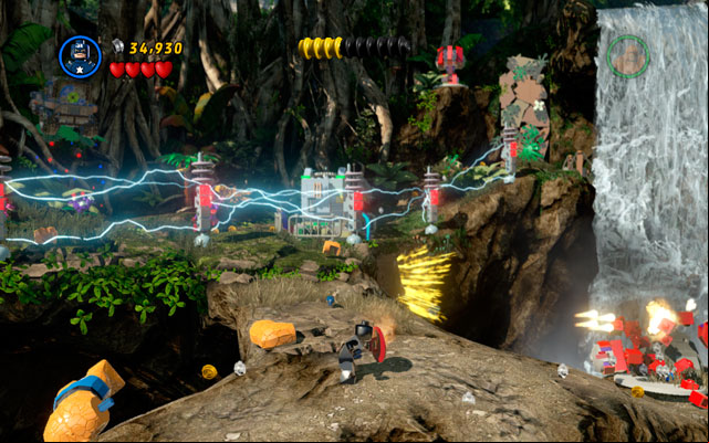 Switch into the Thing and approach to the wall on the right, destroying all bushes and the wall itself - Rapturous Rise | Walkthrough - Walkthrough - LEGO Marvel Super Heroes Game Guide & Walkthrough