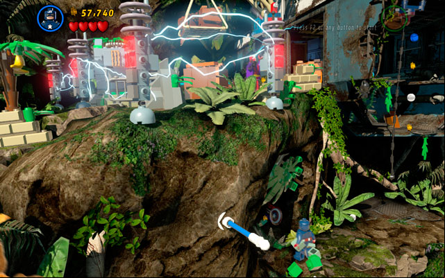 Move forth, fighting with the enemies, and turn right as Captain America - Rapturous Rise | Walkthrough - Walkthrough - LEGO Marvel Super Heroes Game Guide & Walkthrough