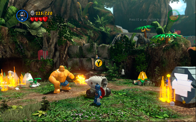 Destroy all objects in the area and build a wall with green handles from the debris - Rapturous Rise | Walkthrough - Walkthrough - LEGO Marvel Super Heroes Game Guide & Walkthrough