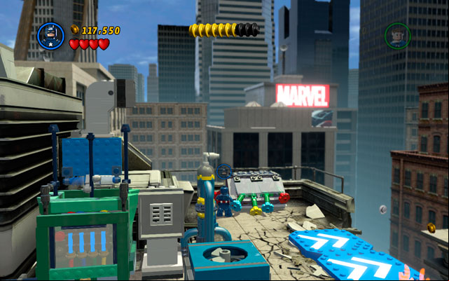 Fourth is located on the roof of the building, in which Captain America had to jump between two walls (colored in white and blue) - Times Square Off | Minikit Sets - Minikit Sets - LEGO Marvel Super Heroes Game Guide & Walkthrough