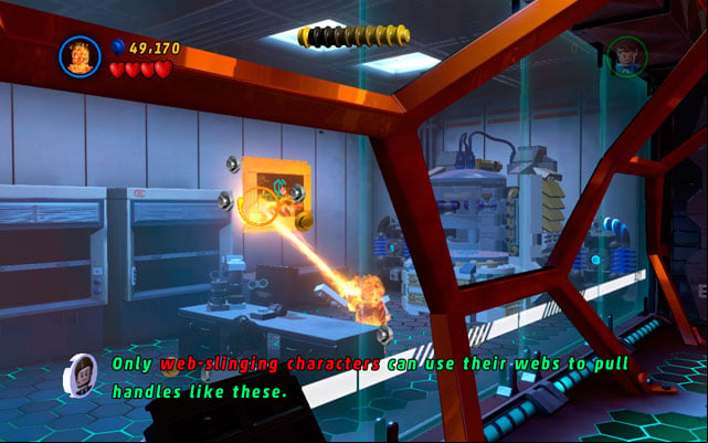 The last golden board is located in the lab, opposite to the next lift - Exploratory Laboratory | Minikit Sets - Minikit Sets - LEGO Marvel Super Heroes Game Guide & Walkthrough