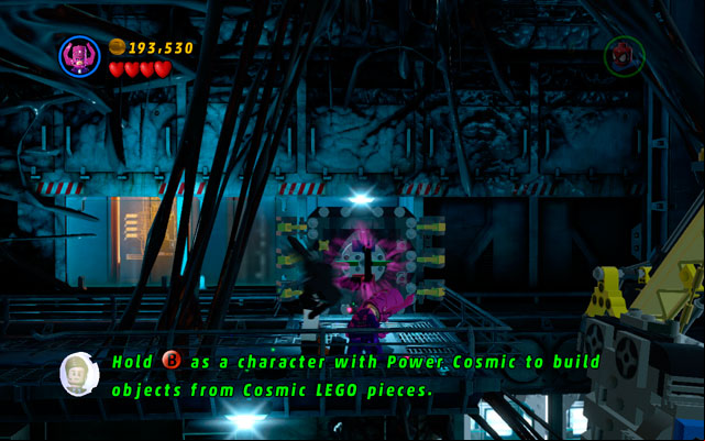 During the fight with Venom fly to the upper floor and destroy all obstacles found there - Exploratory Laboratory | Minikit Sets - Minikit Sets - LEGO Marvel Super Heroes Game Guide & Walkthrough