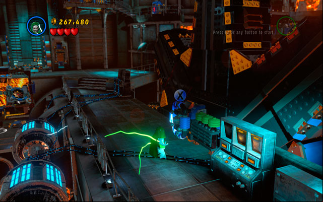 Choose a character with electric powers and approach to the battery located near to the huge cogwheel - Red Head Detention | Minikit Sets - Minikit Sets - LEGO Marvel Super Heroes Game Guide & Walkthrough