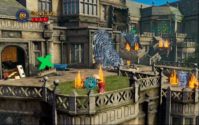 Fourth gargoyle is located near to the entrance door to this location, next to the green X-bush - Juggernauts and Crosses | Minikit Sets - Minikit Sets - LEGO Marvel Super Heroes Game Guide & Walkthrough