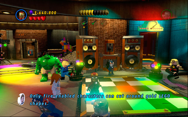 When all three stages of arrangements are completed, go to the dance-floor and beat your friends at the dance competition - House Party Protocol | Maps - Maps - LEGO Marvel Super Heroes Game Guide & Walkthrough