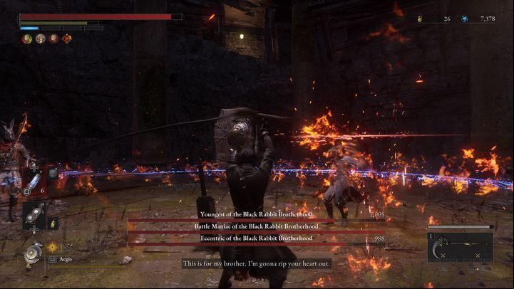 However, if you don't want to switch weapons, consider equiping Flamberge Legion Arm - Volume P: How to Defeat Black Rabbit Brotherhood boss? - Main - Lies of P Guide