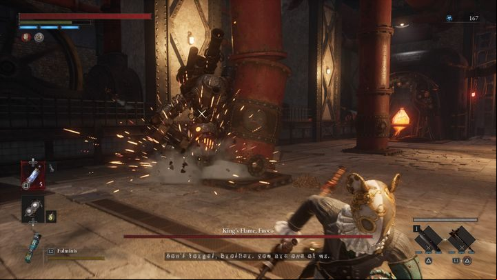 The boss will very often attack with a hammer if you are close by - Lies of P: How to defeat the boss Kings Flame, Fuoco? - Main - Lies of P Guide