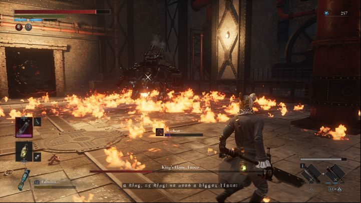 When the boss's health drops below 50%, he will move away from you and then stand still - Lies of P: How to defeat the boss Kings Flame, Fuoco? - Main - Lies of P Guide