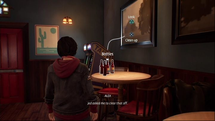 Mac is sitting next to the table with the bottles on it - Life is Strange True Colors: Episode 1, important choices - list - Important elections - Life is Strange True Colors game guide
