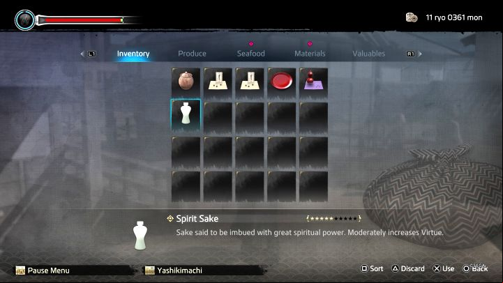 There are items that can increase Virtue - an example of such an object - Spirit Sake - is shown in the screenshot above - Like a Dragon Ishin: How to earn Virtue Points? - Ryoma and character development - Like a Dragon Ishin Guide