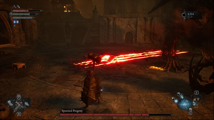 The boss can also create a fire sign on the ground that will remain there for a long time - Lords of the Fallen: How to beat Spurned Progeny boss? - Main - Lords of the Fallen Guide