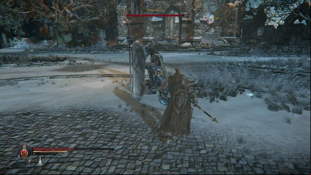 It is a piece of cake, to get the boss from the side, while he is kneeling with the shield and it is a perfect opportunity to land several quick blows. - The fight against the Commander | Keystone - Keystone - Lords of the Fallen 2014 Game Guide & Walkthrough