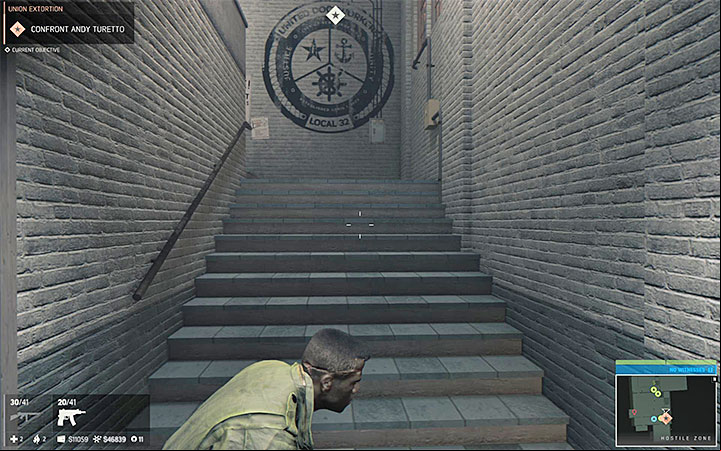 The narrow stairs will lead you near the boss - Union Extortion (extortion racket) | Walkthrough - Story missions - Mafia III Game Guide