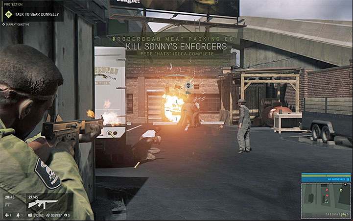 You can easily kill Hats by destroying the barrels at the right time - Protection (paid protection racket) | Walkthrough - Story missions - Mafia III Game Guide