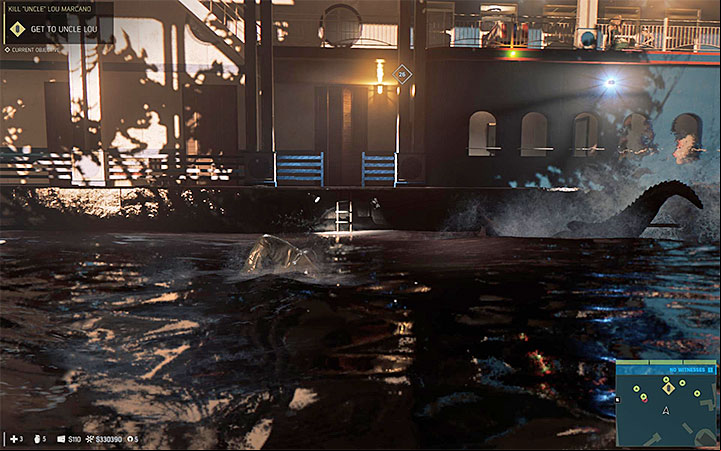 Swim up to any ladder - Kill Uncle Lou Marcano (murdering Lou Marcano) | Walkthrough - Story missions - Mafia III Game Guide