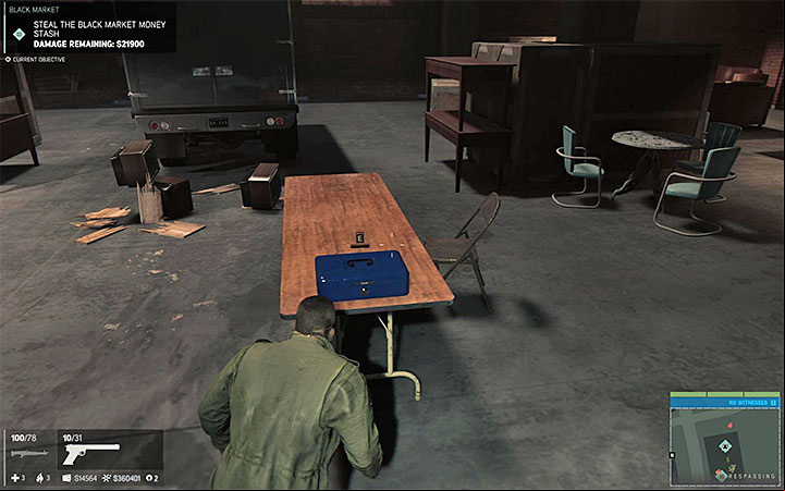 One of the two metal boxes with cash - Black Market (black market goods racket) | Walkthrough - Story missions - Mafia III Game Guide