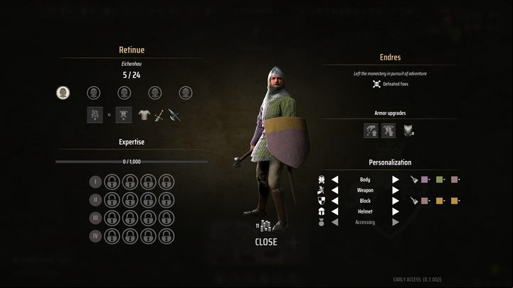 To do this, click on a Retinue unit, and then the brush icon - Manor Lords: How to recruit military units? - FAQ - Manor Lords Guide