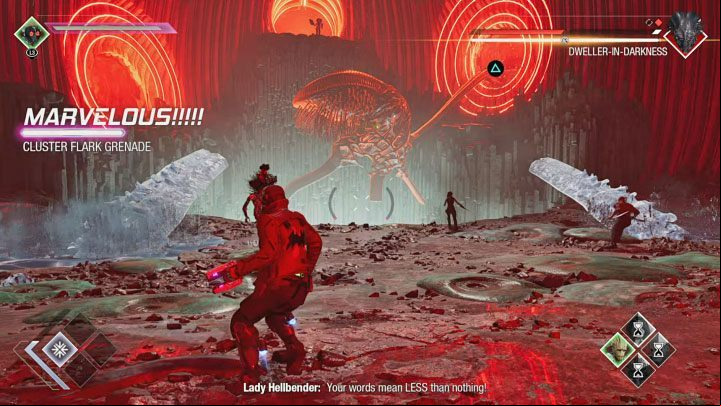 The slight difference is that the button icon for cutting off the weakened tentacle is displayed on the wall in the distance, not right next to the arena - Guardians of the Galaxy: Dweller-In-Darkness - how to defeat? - Bosses - Guardians of the Galaxy Guide