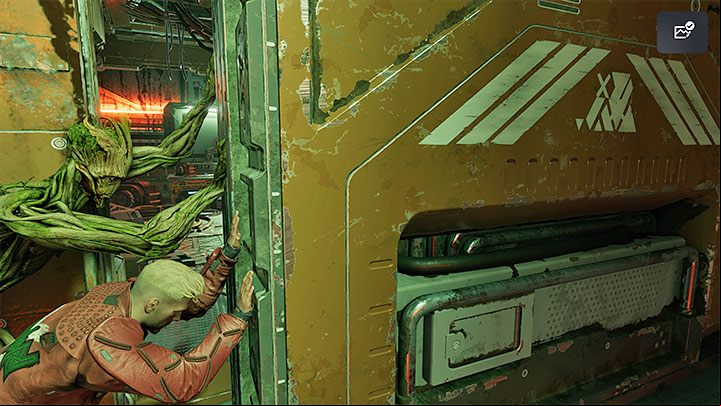 After the cutscenes first locate the side path leading to a secret area with the Outfit: Guardians of the Galaxy 2014 - Groot - Guardians of the Galaxy: Prologue and Chapter 1 - walkthrough - Solucja - Guardians of the Galaxy Guide