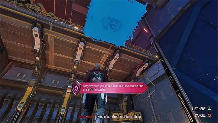 Still in the same room you must stand on the platform shown in picture 1 - Guardians of the Galaxy: Chapter 7 - walkthrough - Walkthrough - Guardians of the Galaxy Guide