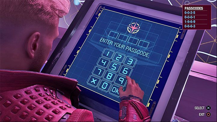 After getting at least one code walk to the central desktop and enter any of the found combinations (such as 0001) - Guardians of the Galaxy: Chapter 7 - walkthrough - Walkthrough - Guardians of the Galaxy Guide