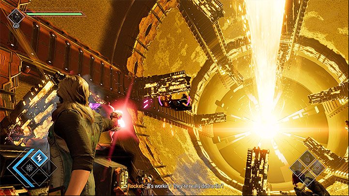 After winning the battle climb onto the same platform the enemies were using - Guardians of the Galaxy: Chapter 8 - walkthrough - Walkthrough - Guardians of the Galaxy Guide