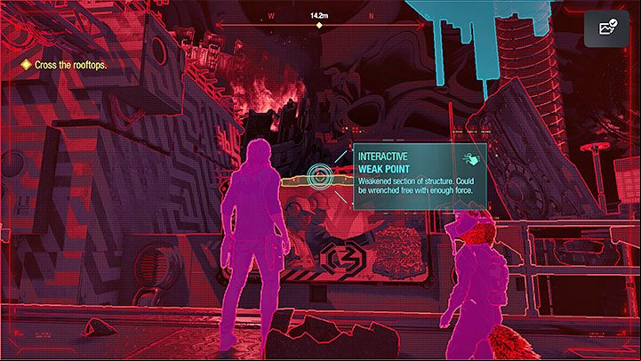 Return to the initial location and target the weak point next to the billboard (screenshot above) and use Wind Shot on it - Guardians of the Galaxy: Chapter 12 - walkthrough, solution - Walkthrough - Guardians of the Galaxy Guide