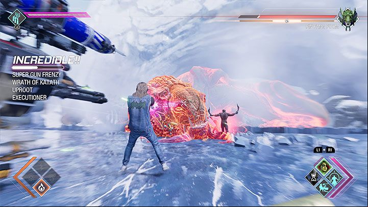 If the attack is successful, the boss will be stunned, and he will collapse on the arena - Guardians of the Galaxy: Chapter 13 - walkthrough, solution - Walkthrough - Guardians of the Galaxy Guide