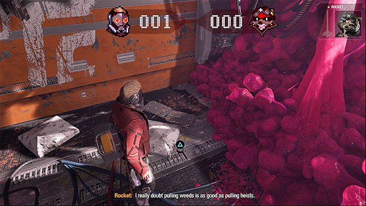 Fire your blasters at the parasitic organism, and you will expose the collectible - Guardians of the Galaxy: Chapter 1 - All secrets/collectibles, list - Secrets and Finds - Guardians of the Galaxy Guide