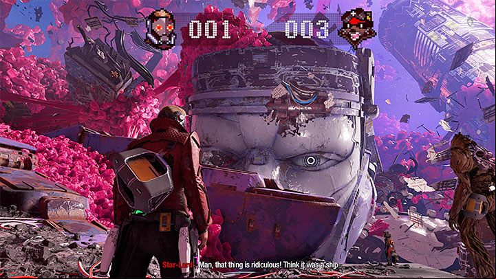 You can get the secret soon after you reach the location with the Sentry Wreckage - it's shown in the picture above, and your task, as part of the progress in the main storyline, will be to bring to unlock the age in the destroyed eye of the large head - Guardians of the Galaxy: Chapter 1 - All secrets/collectibles, list - Secrets and Finds - Guardians of the Galaxy Guide