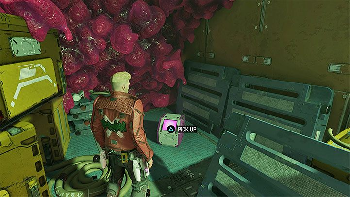 Look around in the current room for a narrow age visible in picture 1 - Star-Lord has to crouch to get to the other side - Guardians of the Galaxy: Chapter 1 - All secrets/collectibles, list - Secrets and Finds - Guardians of the Galaxy Guide
