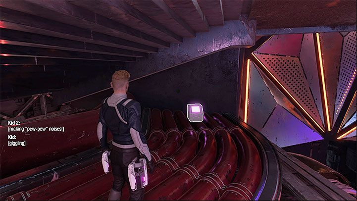 Turn around, and you should see the chest with the costume hidden under the balconies - Guardians of the Galaxy: Chapter 6 - all secrets/collectibles, list - Secrets and Finds - Guardians of the Galaxy Guide