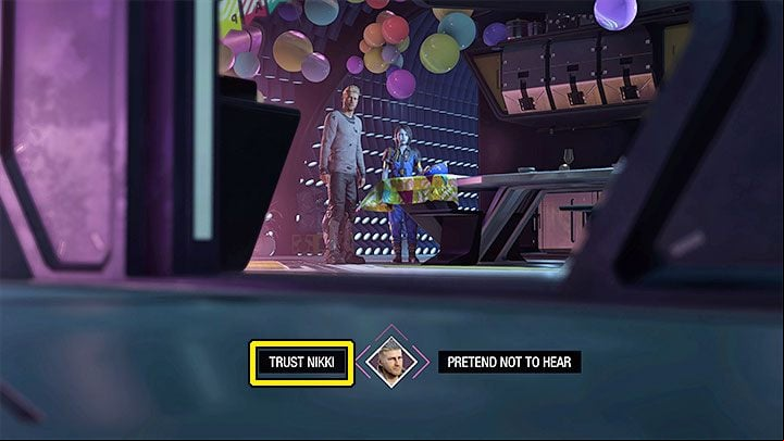 With the second choice, choose the left dialog option - Trust Nikki - Guardians of the Galaxy: Important choices - Chapter 15 - Important choices - Guardians of the Galaxy Guide