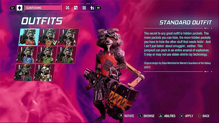 This is Rocket's default appearance in the game - Guardians of the Galaxy: Rocket - outfits - Costumes - Guardians of the Galaxy Guide