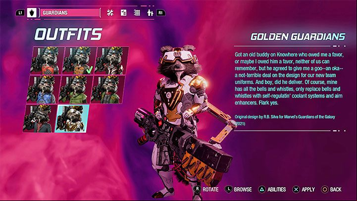 You will get this outfit automatically as you progress through the game - Guardians of the Galaxy: Rocket - outfits - Costumes - Guardians of the Galaxy Guide