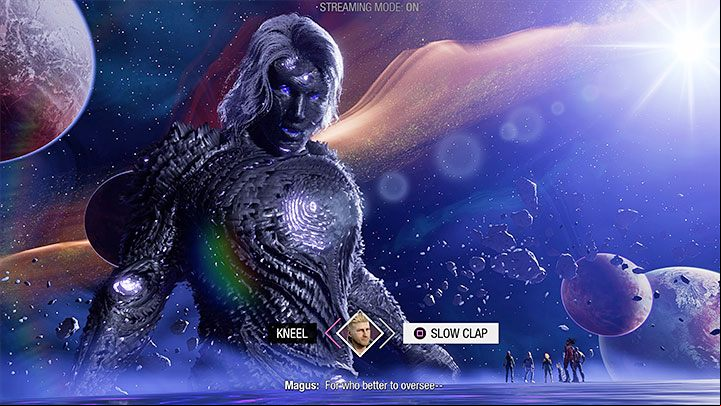 During the fight with the Magus, you have to select the correct dialog option three times - Guardians of the Galaxy: Magus - how to defeat? - Bosses - Guardians of the Galaxy Guide