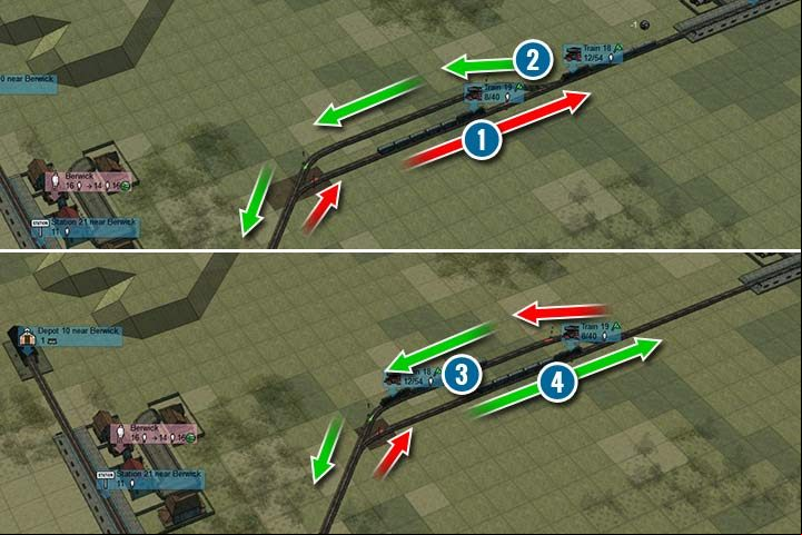 ing loops make it easier for two trains to work. When the first train is in the ing loop, it has a red light (1). The second train is leaving the station, but it has green light for the second track (2). Only once it leaves the block between the station and the ing loop (3), the first train is able to ride into the station (4). - How do the semaphores work? | Building and management - Building and management - Mashinky Game Guide