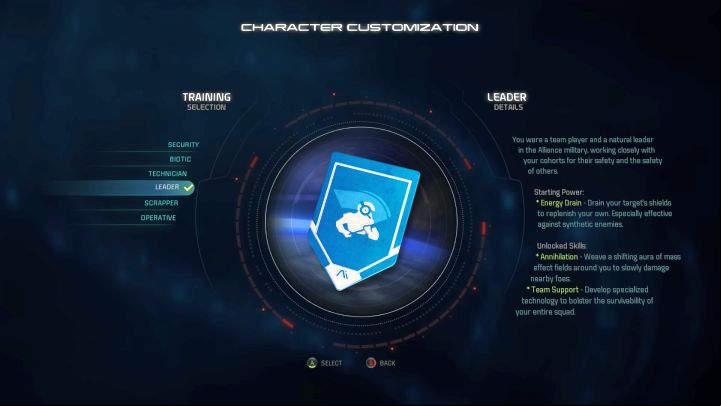 Leader training selection. - Leader | Trainings - Character training - Mass Effect: Andromeda Game Guide