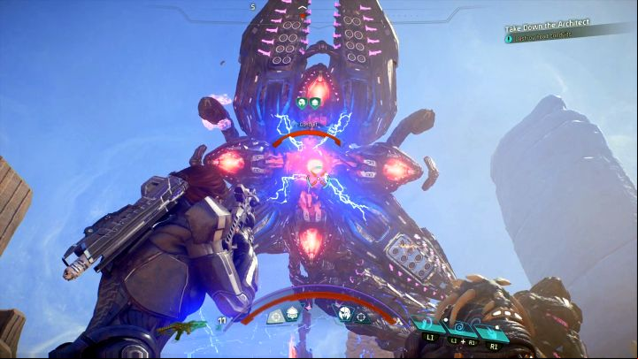 ...and then its head, once it becomes available - How to defeat the Remnant Architect on Elaaden? | Boss fights | Walkthrough - Boss battles - Mass Effect: Andromeda Game Guide