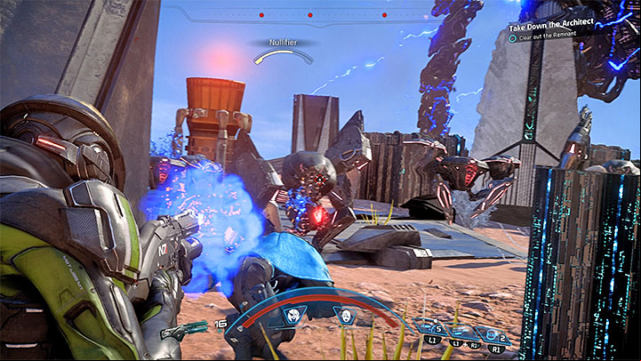 Try to always defeat all of the regular bots before you can weaken the Architect again - Making An Impression | Eos side quests - Eos - Mass Effect: Andromeda Game Guide