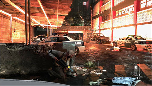 Now, quickly, pick up the grenade launcher from the left and start killing running policemen - Chapter XIII - p. 1 - Walkthrough - Max Payne 3 Game Guide & Walkthrough